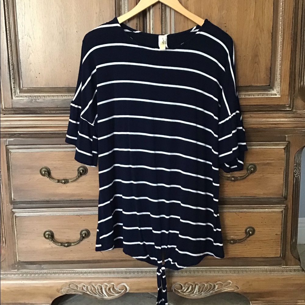 Striped Ruffle sleeve Top